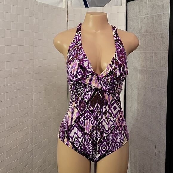 BRAND NEW SPEEDO WOMEN"S CRISSCROSS BACK STYLE ONE-PIECE HALTER RUCHED SWIMSUIT - Picture 4 of 13